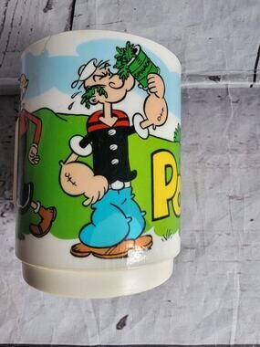 1979 King Features DEKA Plastic Cups Mugs Popye Whimpy Olive Oyl Sweet Pea
